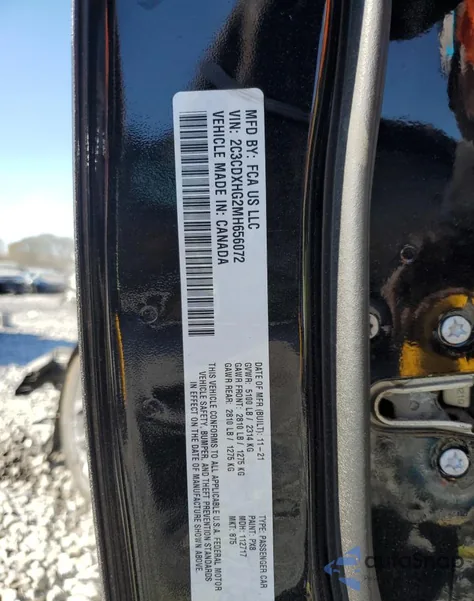 2021 Dodge Charger Gt z USA, uszkodzony, nr VIN 2C3CDXHG2MH656072